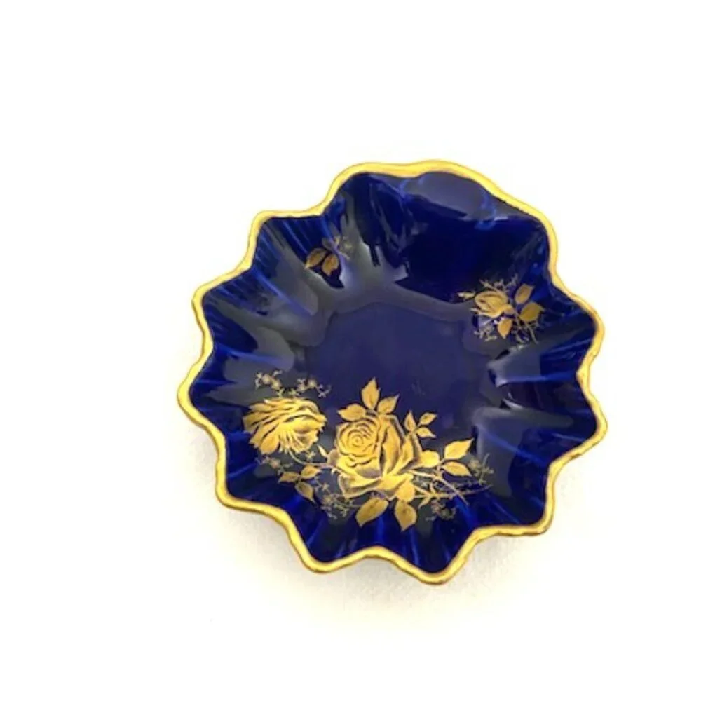 Vtg Old Foley James‎ Kent Staffordshire England Dish Cobalt Blue & Gold Floral